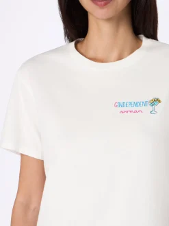 Weißes Damen-T-Shirt Emilie aus schwerer Baumwolle mit Gindependent-Frauenstickerei