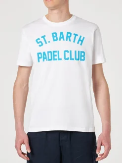 Weißes Herren-T-Shirt aus Baumwolle mit St. Barth Padel Club-Aufdruck