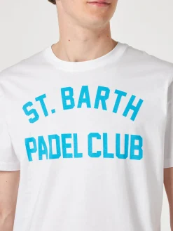Weißes Herren-T-Shirt aus Baumwolle mit St. Barth Padel Club-Aufdruck