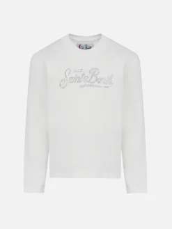 Weißes Langarm-T-Shirt Penny für Mädchen mit Saint Barth-Strass-Logo