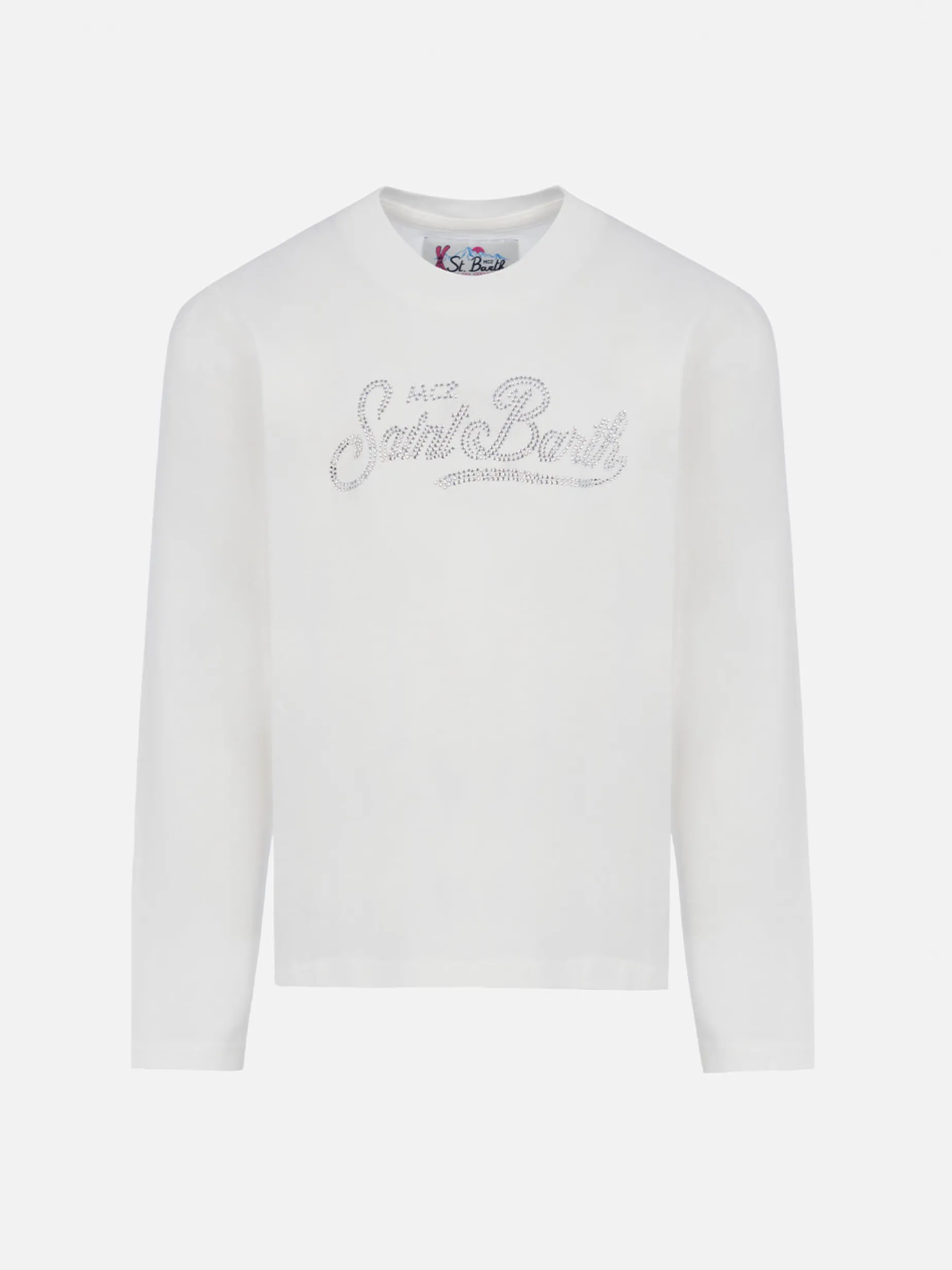 Weißes Langarm-T-Shirt Penny für Mädchen mit Saint Barth-Strass-Logo