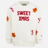Weißes Mädchen-Sweatshirt mit Rundhalsausschnitt und Ingwerrohr-Aufnähern
