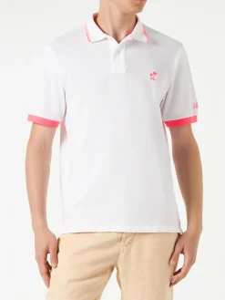 Weißes Piquet-Polo mit Palmenstickerei