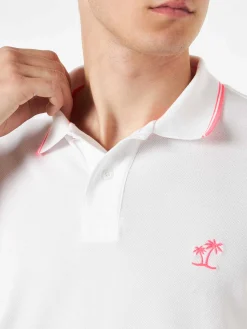 Weißes Piquet-Polo mit Palmenstickerei