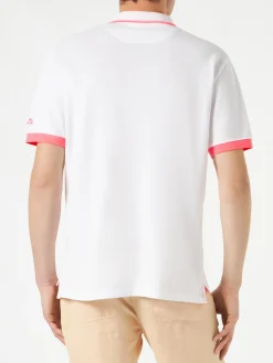Weißes Piquet-Polo mit Palmenstickerei