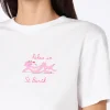 Weißes Rundhals-T-Shirt Emiilie aus Baumwolljersey für Damen mit Stickerei „Relax in St. Barth“ | PINK PANTHER SPECIAL EDITION
