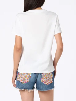 Weißes Rundhals-T-Shirt Emiilie aus Baumwolljersey für Damen mit Stickerei „Relax in St. Barth“ | PINK PANTHER SPECIAL EDITION