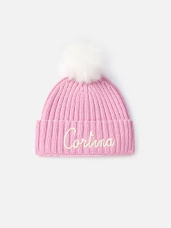 Wengen-Rippmütze für Damen in Rosa mit Cortina-Stickerei