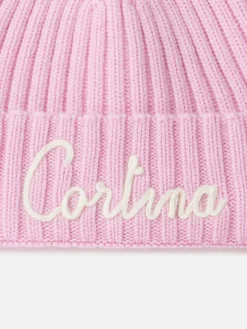Wengen-Rippmütze für Damen in Rosa mit Cortina-Stickerei