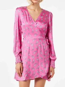 Wickelkleid aus Satin mit Paisley-Print
