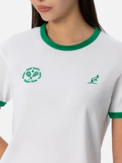 Woan Baumwollfrottee-T-Shirt „Priscilla“ mit Rundhalsausschnitt und Paspelierung | AUSTRALIAN BRAND SPECIAL EDITION