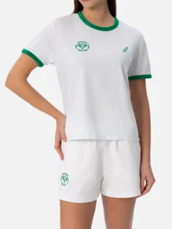 Woan Baumwollfrottee-T-Shirt „Priscilla“ mit Rundhalsausschnitt und Paspelierung | AUSTRALIAN BRAND SPECIAL EDITION
