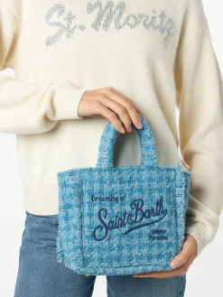 Wollhandtasche Mini Vanity mit hellblauem Tweedmuster