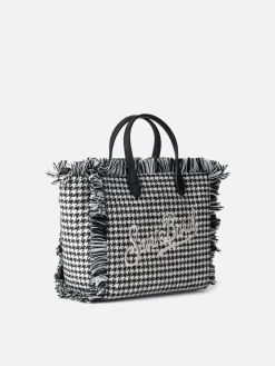 Wollhandtasche Mini Vanity mit glänzendem Hahnentrittmuster