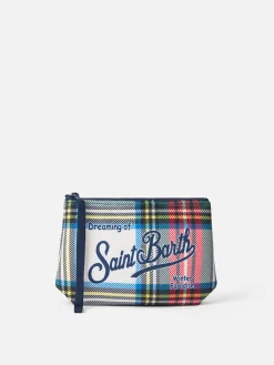 Wollige Pochette Aline mit weißem Schottenkaro-Print