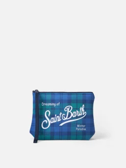 Wollige Pochette Aline mit blauem Schottenkaro-Print