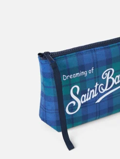 Wollige Pochette Aline mit blauem Schottenkaro-Print